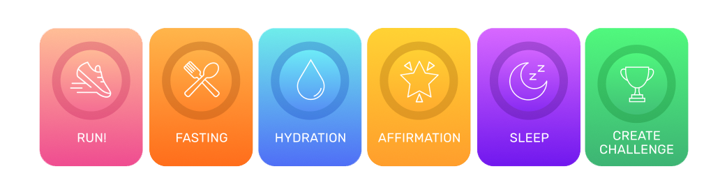 PUML challenge categories including steps, meditation and hydration